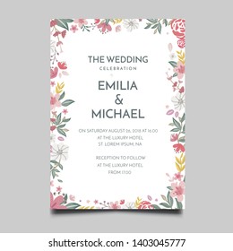 Floral Wedding Invitation  Template Vector Design