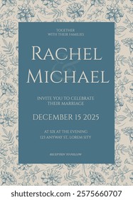 Floral Wedding Invitation template, vector illustration, card design