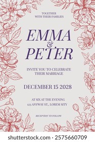 Floral Wedding Invitation template, vector illustration, card design