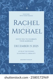 Floral Wedding Invitation template, vector illustration, card design