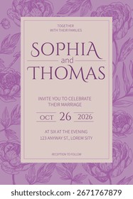 Plantilla de invitación de Boda floral, Ilustración vectorial, diseño de tarjeta