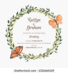 Floral wedding invitation template. Floral watercolor with butterflies.