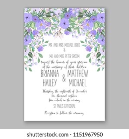Floral wedding invitation vector blue Peony anemone ranunculus flower greenery digital background illustration template
