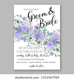 Floral wedding invitation vector blue Peony anemone ranunculus flower greenery digital background illustration template