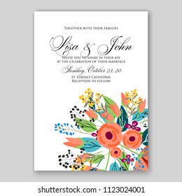 Floral wedding invitation vector card template anemone peony rose hibiscus wreath of flower