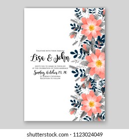 Floral wedding invitation vector card template anemone peony rose hibiscus wreath of flower