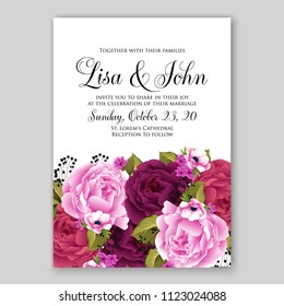 Floral wedding invitation vector card template anemone peony rose hibiscus wreath of flower
