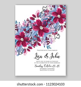 Floral wedding invitation vector card template anemone peony rose hibiscus wreath of flower