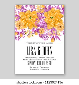 Floral wedding invitation vector card template anemone peony rose hibiscus wreath of flower