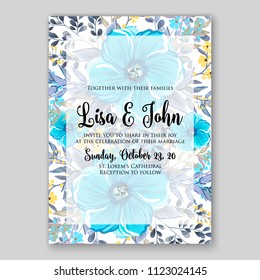 Floral wedding invitation vector card template anemone peony rose hibiscus wreath of flower