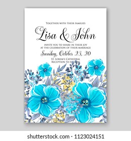 Floral wedding invitation vector card template anemone peony rose hibiscus wreath of flower