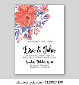 Floral wedding invitation vector card template anemone peony rose hibiscus wreath of flower