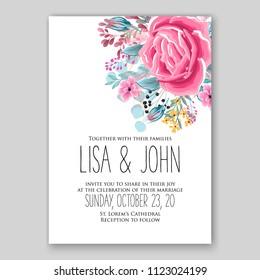 Floral wedding invitation vector card template anemone peony rose hibiscus wreath of flower
