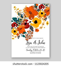 Floral wedding invitation vector card template anemone peony rose hibiscus wreath of flower