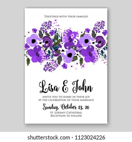 Floral wedding invitation vector card template anemone peony rose hibiscus wreath of flower