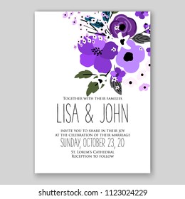 Floral wedding invitation vector card template anemone peony rose hibiscus wreath of flower