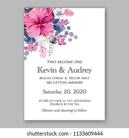 Floral wedding invitation vector card template Marriage flower background bridal shower invite, baby shower party invitation, save the date hibiscus tropical hawaii aloha luau party