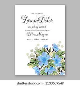 Floral wedding invitation vector card template Marriage flower background bridal shower invite, baby shower party invitation, save the date blue sacura