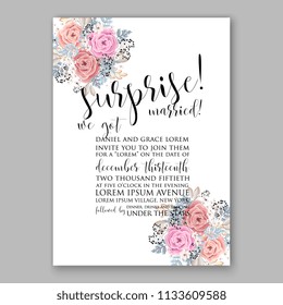 Floral wedding invitation vector card template Marriage flower background bridal shower invite, baby shower party invitation, save the date pink blush rose peony ranunculus