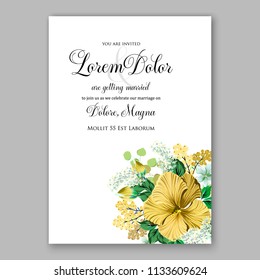 Floral wedding invitation vector card template Marriage flower background bridal shower invite, baby shower party invitation, save the date yellow sunflower hibiscus
