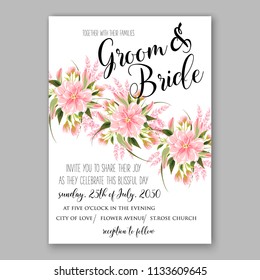 Floral wedding invitation vector card template Marriage flower background bridal shower invite, baby shower party invitation, save the date pink chrysanthemum peony