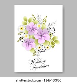 Floral wedding invitation vector card template peony anemone rose 