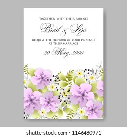 Floral wedding invitation vector card template peony anemone rose 