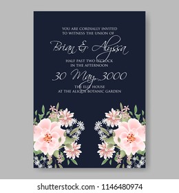Floral wedding invitation vector card template peony anemone rose 