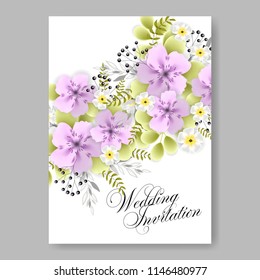 Floral wedding invitation vector card template peony anemone rose 