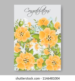 Floral wedding invitation vector card template peony anemone rose 