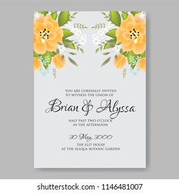 Floral wedding invitation vector card template peony anemone rose 