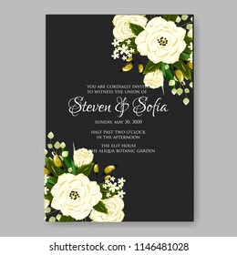 Floral wedding invitation vector card template peony anemone rose 