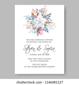 Floral wedding invitation vector card template peony anemone rose 