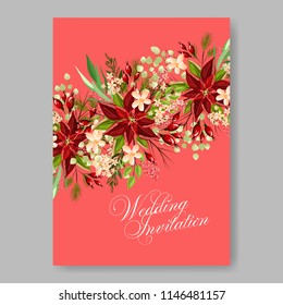 Floral wedding invitation vector card template peony anemone rose 