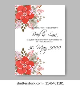 Floral wedding invitation vector card template peony anemone rose 