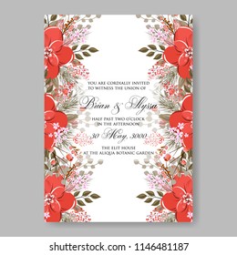 Floral wedding invitation vector card template peony anemone rose 