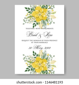 Floral wedding invitation vector card template peony anemone rose 