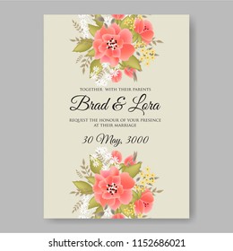 Floral wedding invitation vector card template peony anemone rose
