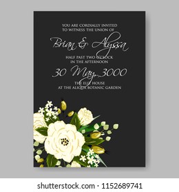 Floral wedding invitation vector card template peony anemone rose