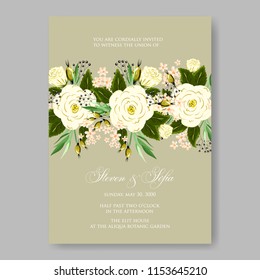 Floral wedding invitation vector card template peony anemone rose