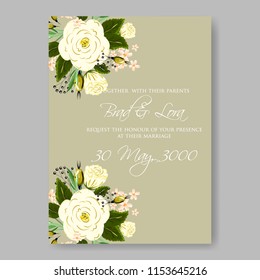 Floral wedding invitation vector card template peony anemone rose
