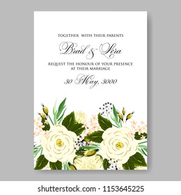 Floral wedding invitation vector card template peony anemone rose