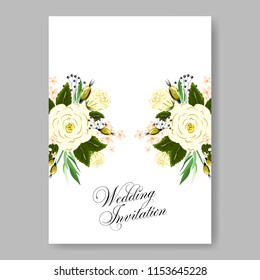 Floral wedding invitation vector card template peony anemone rose