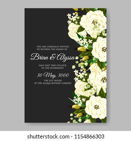 Floral wedding invitation vector card template peony anemone rose