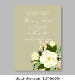 Floral wedding invitation vector card template peony anemone rose