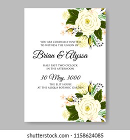 Floral wedding invitation vector card template peony anemone rose