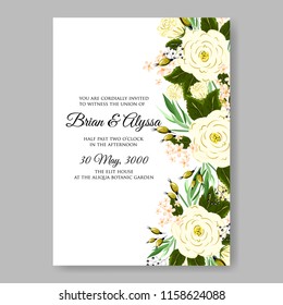 Floral wedding invitation vector card template peony anemone rose