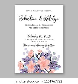 Floral wedding invitation vector pink Peony jasmine apple blossom flower greenery digital background illustration template