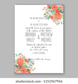 Floral wedding invitation vector pink Peony ranunculus flower greenery digital background illustration template