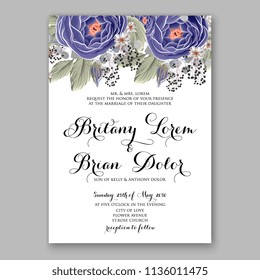Floral  wedding invitation vector printable card template Bridal shower bouquet flower marriage ceremony wording text